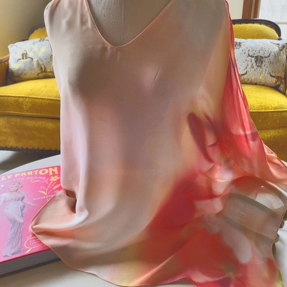 Watercolor one sleeve floral Tahari blouse